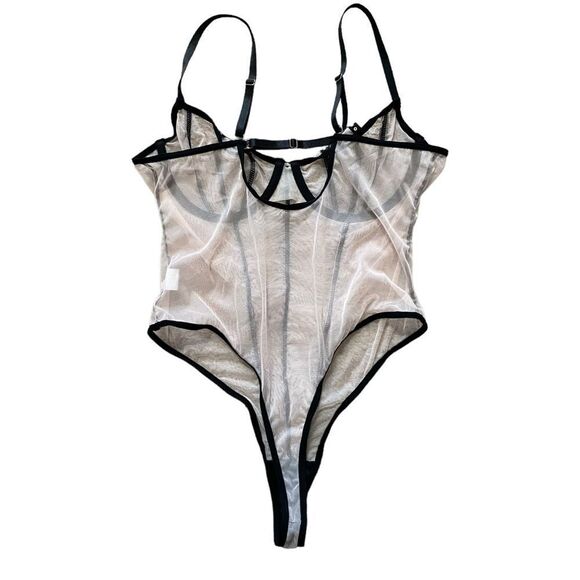 Iridescent Sequin Studded Contrast Underwire Teddy Style Bodysuit Women’s Large - Picture 3 of 4